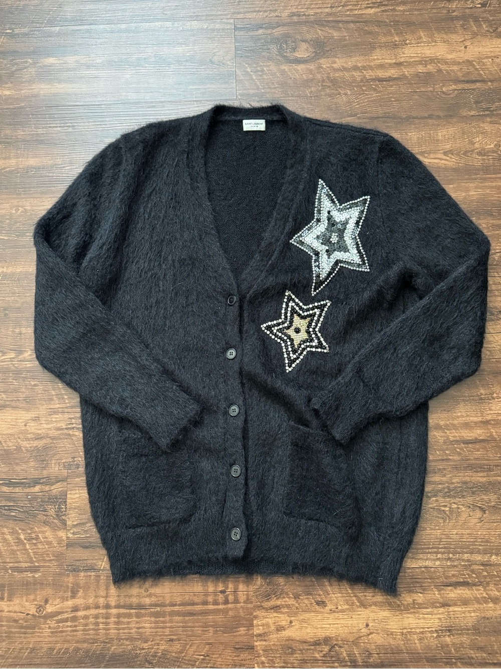 Saint Laurent Star Embellished Mohair Women’s Cardigan Sweater ~ Made in Italy - Picture 3 of 15